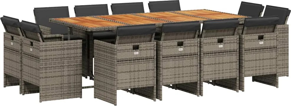 vidaXL 13 részes szürke polyrattan kerti ülőgarnitúra párnákkal