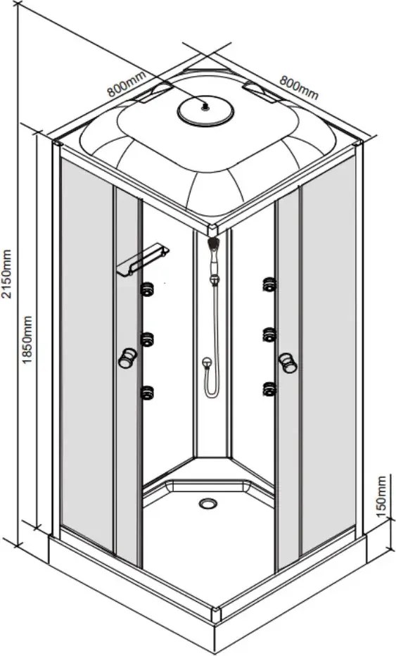 Valerie 80x80 cm szögletes hidromasszázs zuhanykabin