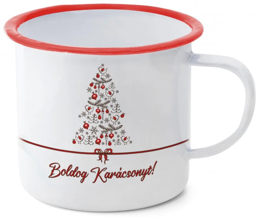 Bádog bögre karácsonyfával Boldog karácsony felirattal 11x11x10 cm