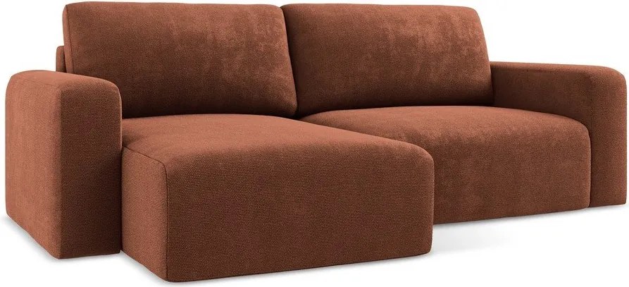 Terrakotta színű zsenília kinyitható-tárolóhelyes sarokkanapé (bal oldali-heverő résszel) Kona – Makamii