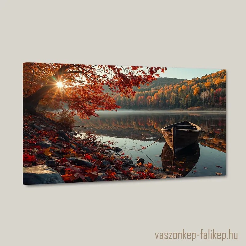 Csónak a tavon falikép – Őszi hangulatban 40x23 cm