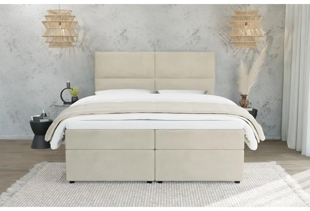 Bézs ágyneműtartós boxspring ágy 200x200 cm Rico – Ropez