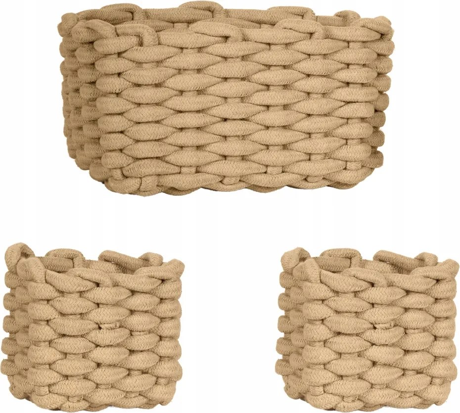 Kosár Szett 3 Db-os Pamut Zsinór Bézs Tároló Rendszerező