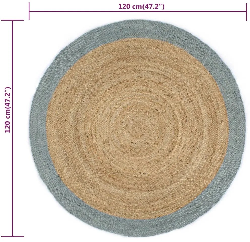 olívazöld szélű kézzel font jutaszőnyeg 120 cm