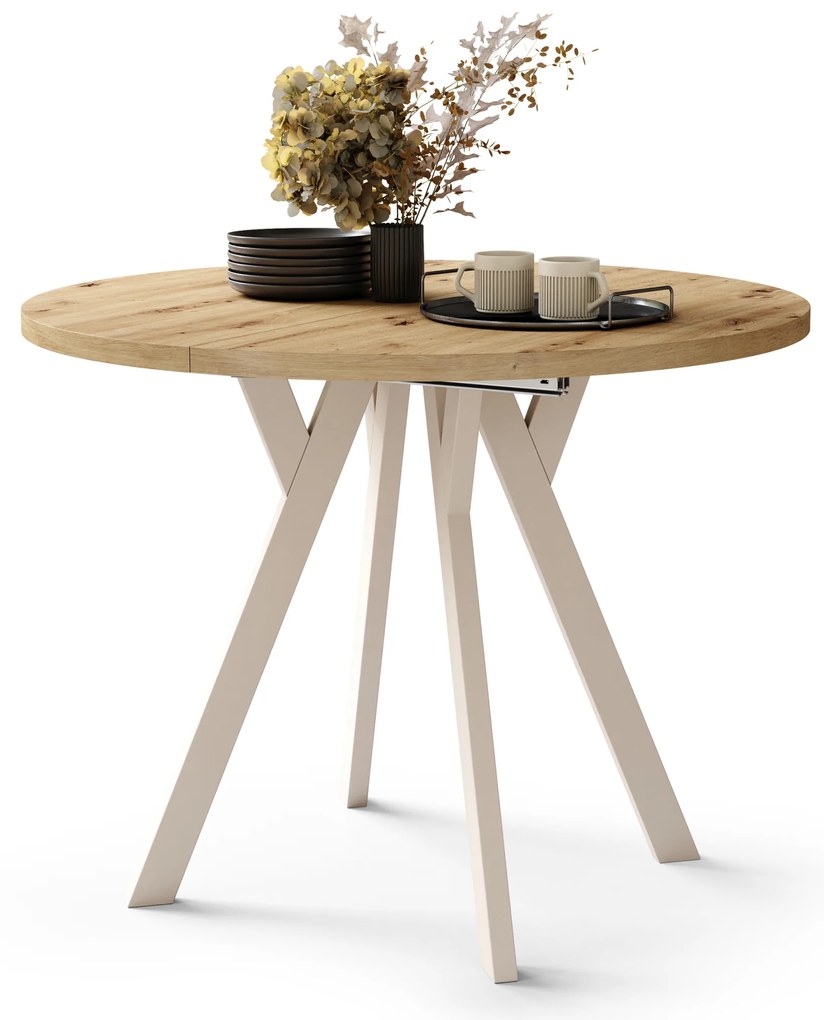 Mazzoni ALMO Artisan tölgy/bézs lábak - BŐVÍTHETŐ KEREK ASZTAL Y ALAKÚ LÁBAKKAL LOFT/IPARI STÍLUSÚ NAPPALIBA/ÉTKEZŐBE