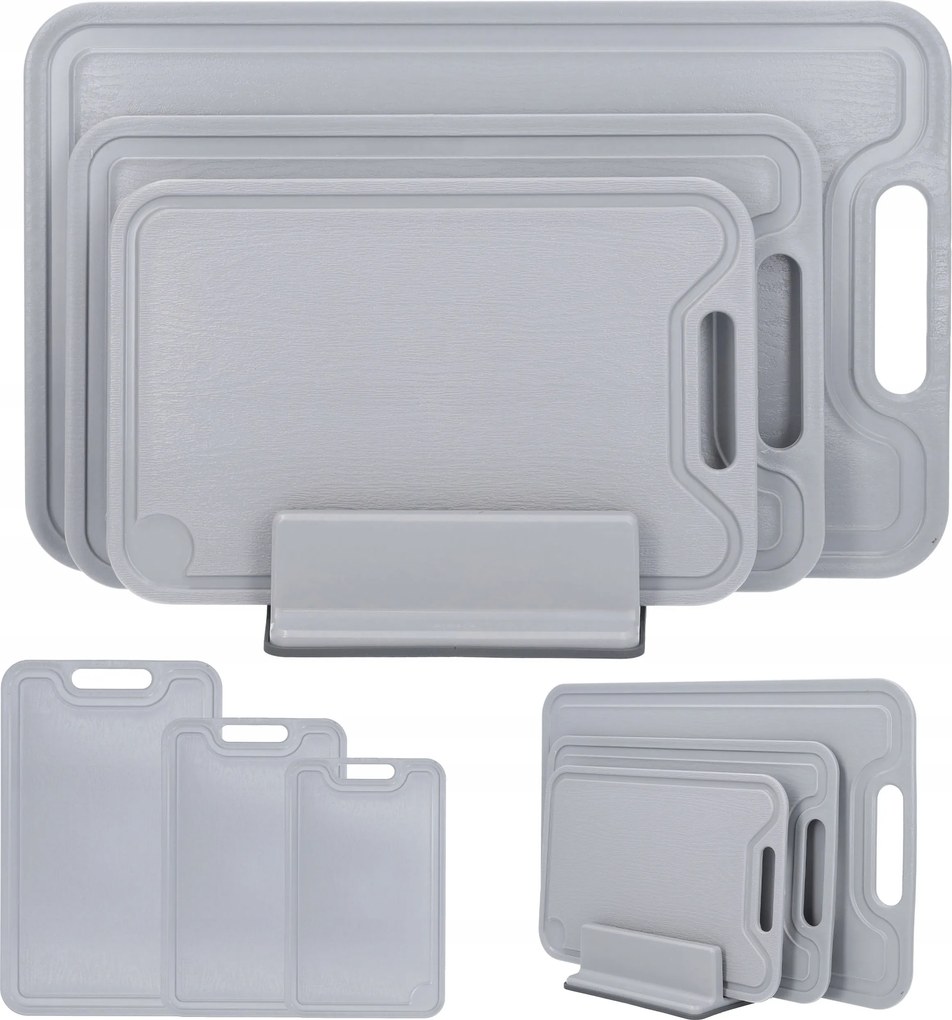 3 db-os konyhai deszka és állvány szett szürke műanyag vágódeszkák