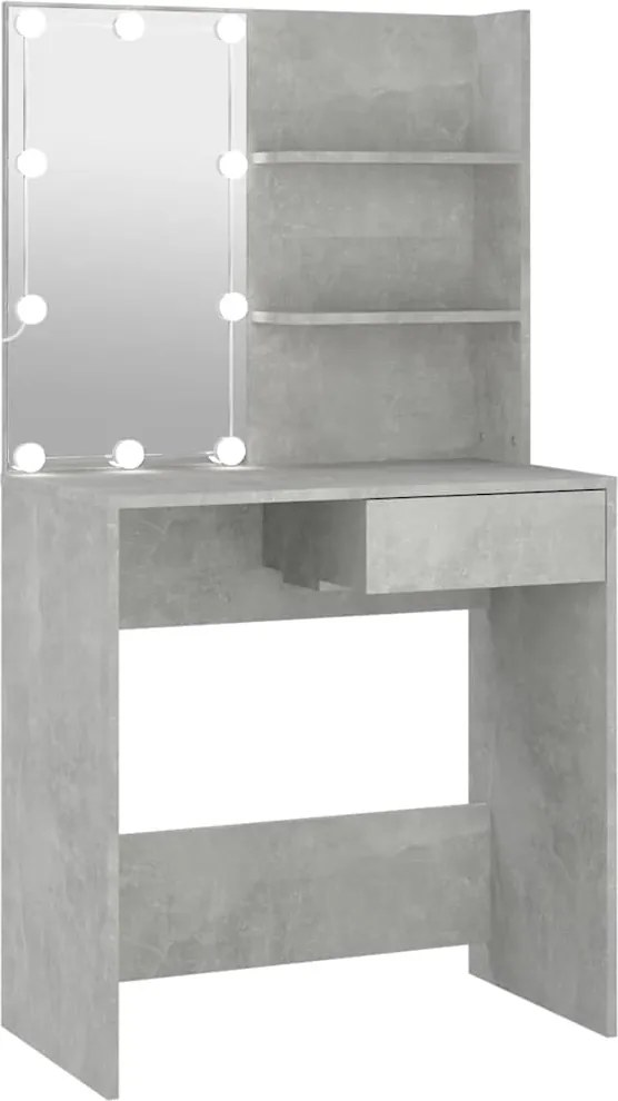 vidaXL betonszürke fésülködőasztal LED-del 74,5 x 40 x 141 cm