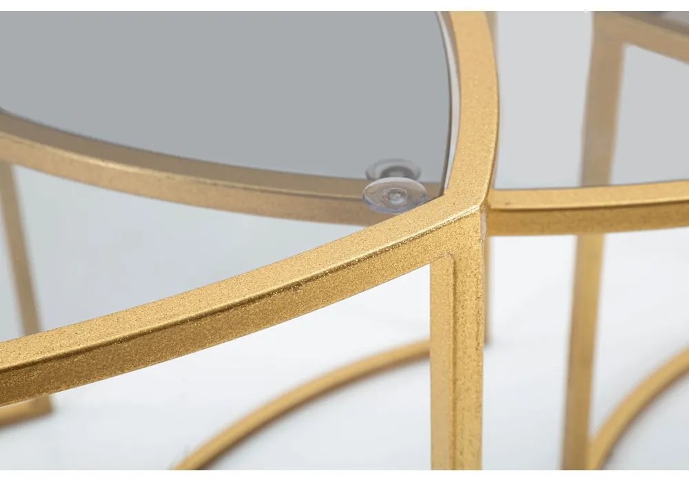 Aranyszínű kerek dohányzóasztal szett üveg asztallappal, 3 db-os ø 60 cm Triangle – Mauro Ferretti