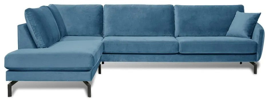 Magic kék bársony sarokkkanapé, bal oldali - Scandic