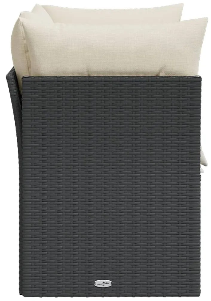 2 személyes fekete polyrattan kerti kanapé párnával