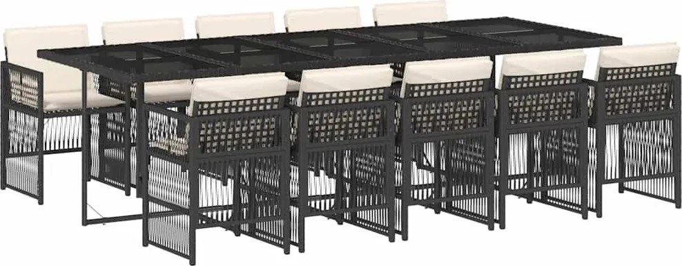vidaXL 11 részes fekete polyrattan kerti étkezőgarnitúra párnákkal