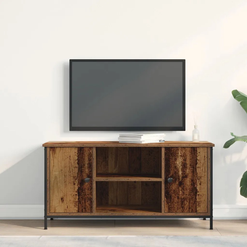 TV Szekrény Régi Fa 100x40x50 cm Műanyag Fa és Acél