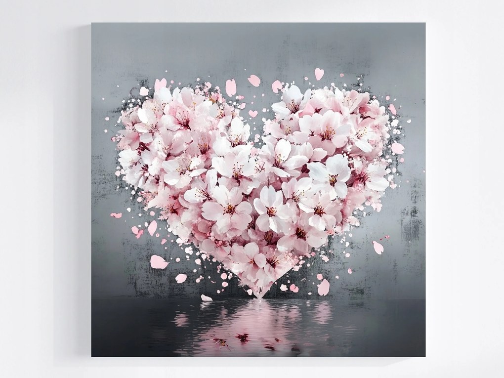 Vászonkép Canvas Akvarell Kompozíció Szív Cseresznye Virágok 80x80
