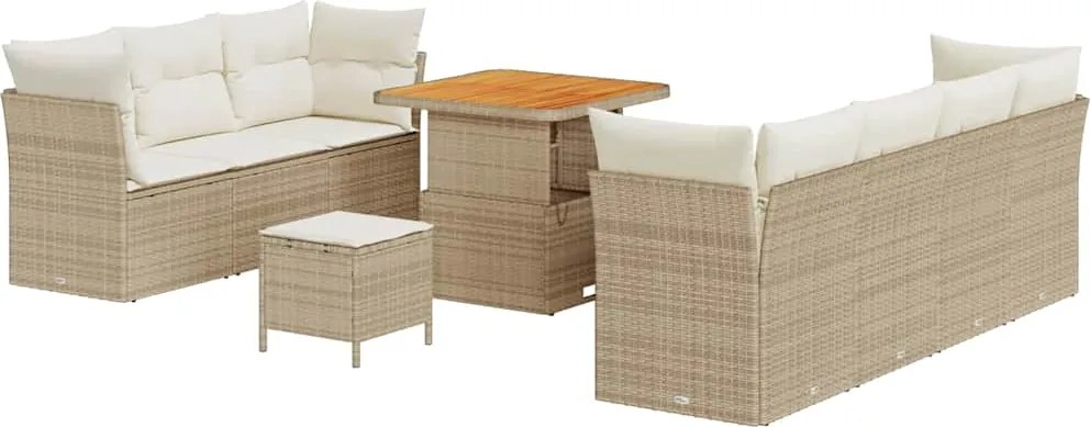 vidaXL Kerti Kanapé Szett 10 pcs Bézs polirattan