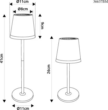 Globo 36637BM Solar asztali lámpa, fém/műanyag halványzöld, műanyag szatírozott, csúszókapcsoló, CR18650 1200mAh 3.7V, IP44, 2 szerelési magasság: 41 cm/26 cm, ø: 110mm, M: 410mm, tartozék: 10x LED 0.06W 3V, 3000K