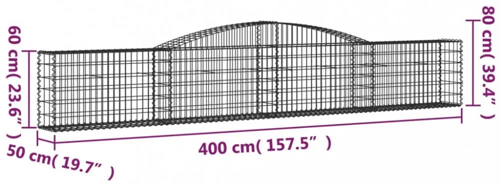 vidaXL 3 db íves horganyzott vas gabion kosár 400x50x60/80 cm