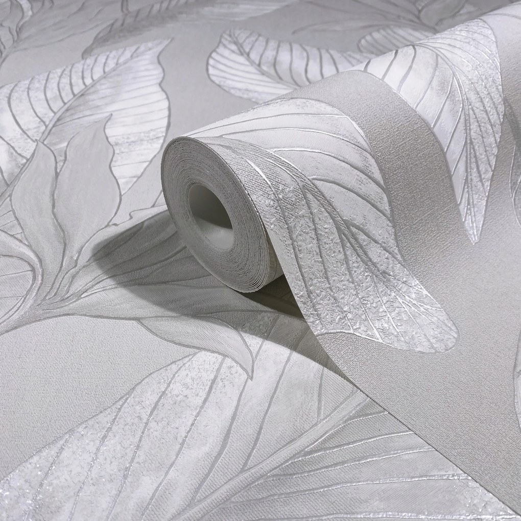 Szürke levél tapéta nagy ezüst kivitel mosható szoba tapéta