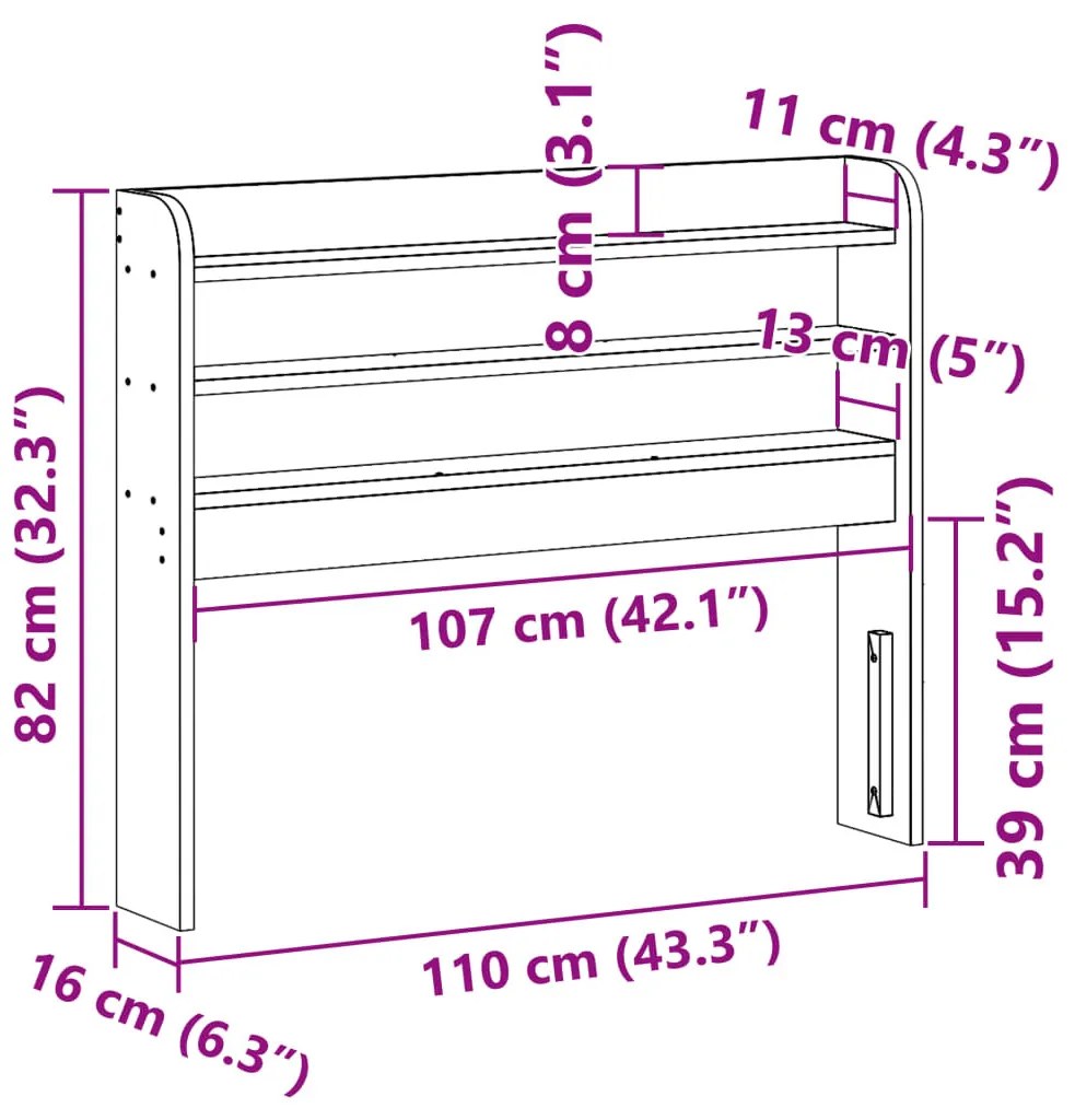 fehér tömör fenyőfa fejtámla polcokkal 100 cm