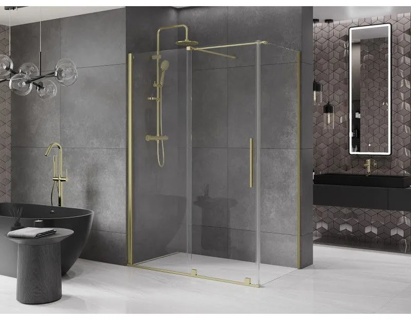 Mexen Velar, zuhanykabin tolóajtóval 160 (ajtó) x 85 (fal) cm, 8mm átlátszó üveg, arany matt, 871-160-085-01-55