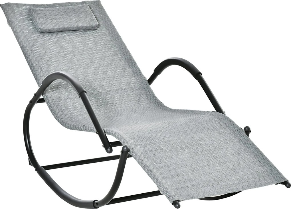 Outsunny Ringató Szék Napozó Fejtámlával, 160 kg terhelhetőséggel, Textiline Szürke 61 x 160 x 79 cm | Aosom