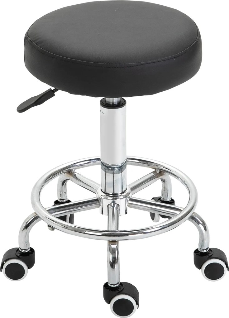 Vinsetto Görgős Szék Beállítható Munka Szék Lábgyűrűvel, Forgó Szalon Szék Kerekekkel Műbőrből Fekete Ø42 x 50-64 cm | Aosom