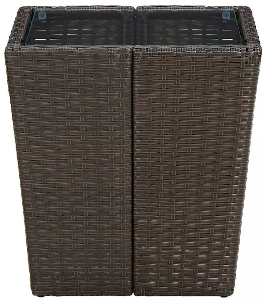 barna polyrattan és edzett üveg dohányzóasztal 41,5x41,5x44 cm