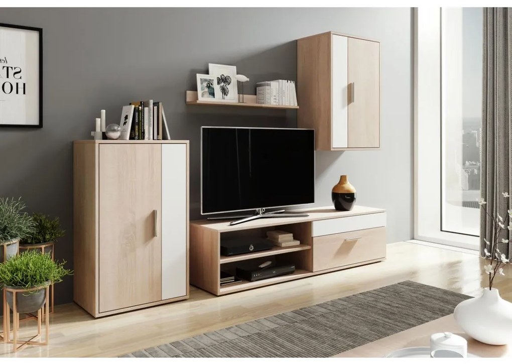 Nappali szekrénysor BRICK sonoma tölgy/fehér