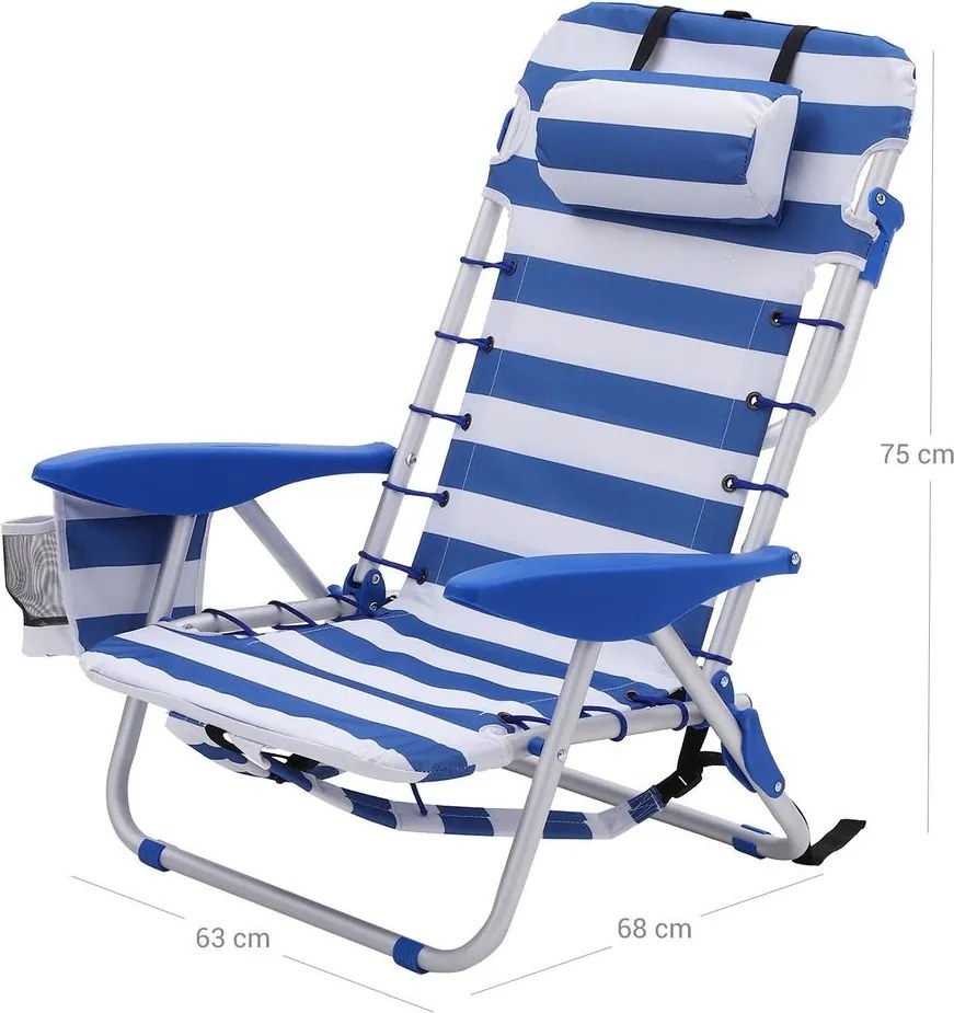 RHODOS strand szék, 68x63x75cm, fehér/kék SongmicsHome