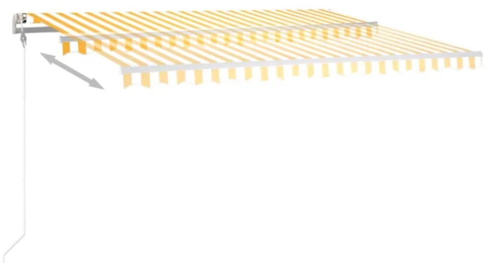 sárga-fehér szélérzékelős és LED-es napellenző 450 x 300 cm