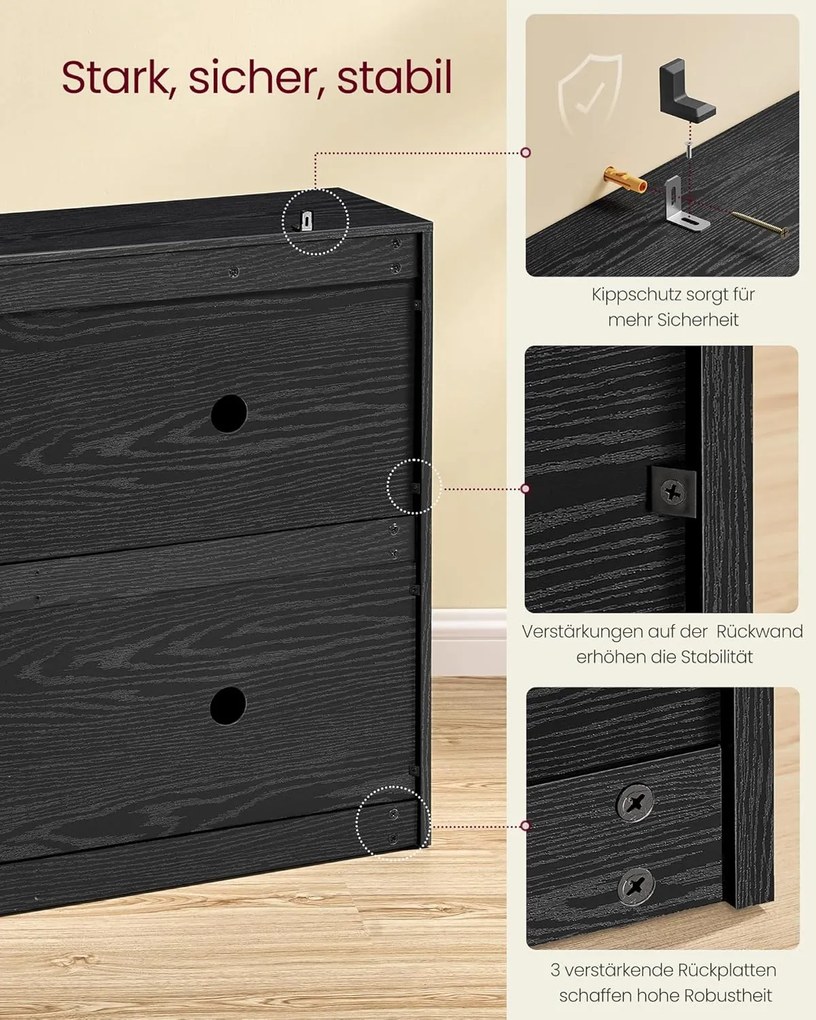 Cipősszekrény 4 lehajtható rekesszel 24 x 105,5 x 83 cm, fekete