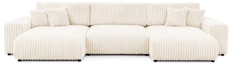 Krémszínű kordbársony kinyitható-tárolóhelyes sarokkanapé (U alakú) Sarina – Ropez