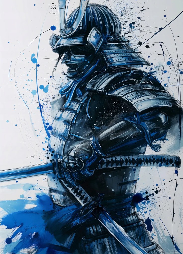 Poszter 20,5x28,4cm Szamuráj kékben