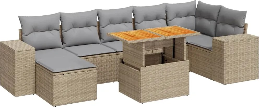 vidaXL 8 részes bézs polyrattan kerti ülőgarnitúra párnával