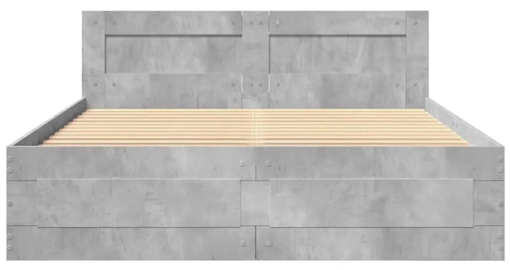 betonszürke szerelt fa ágykeret fejtámlával 140x190 cm