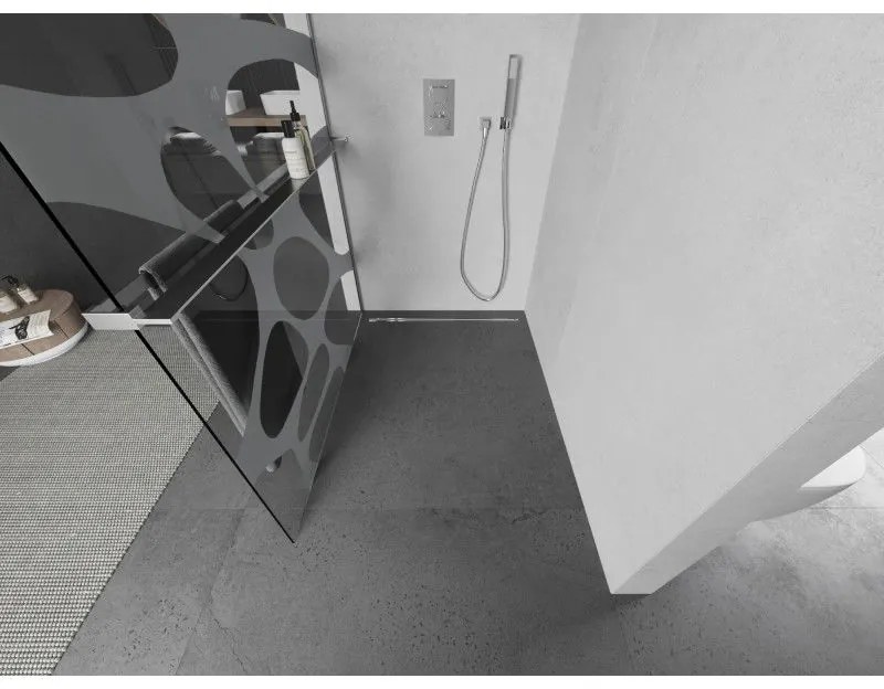 Mexen Kioto+ L, Walk-In zuhany paraván polccal és akasztóval 100 x 200 cm, 8 mm átlátszó üveg fehér mintás, króm profil, 800-100-123-01-97
