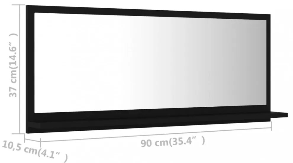 fekete forgácslap fürdőszobai tükör 90 x 10,5 x 37 cm