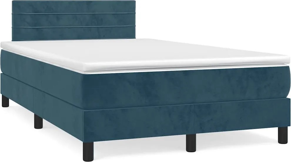 vidaXL sötétkék bársony rugós ágy matraccal 120 x 200 cm