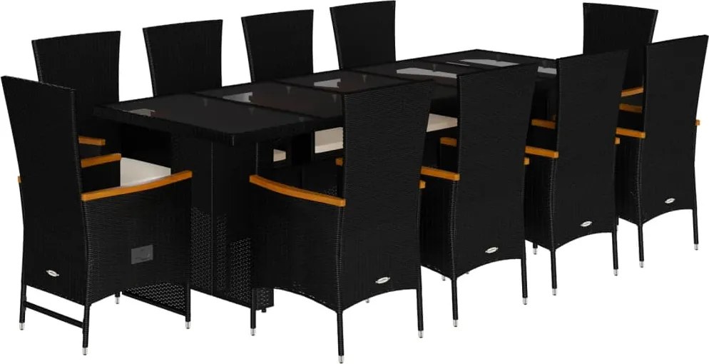 vidaXL 11 részes fekete polyrattan kerti étkezőgarnitúra párnákkal