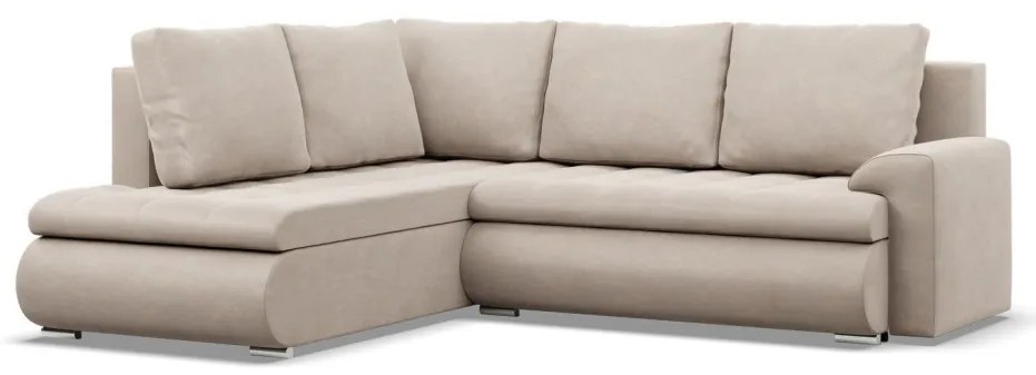 Tokio sarokkanapé, L alakú háttámlával, 2 ágyneműtartóval, bársony, baloldali, bézs