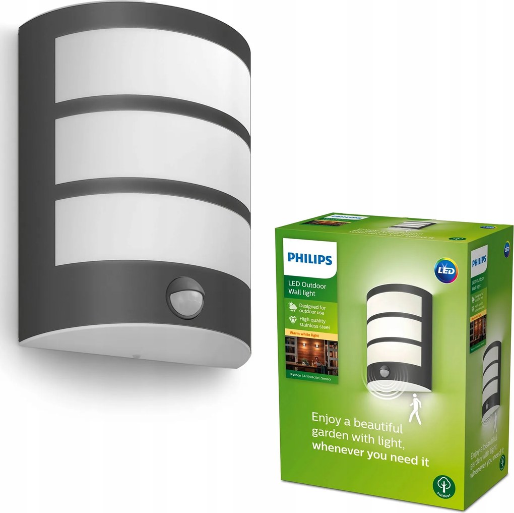 Kerti fali lámpa Led homlokzati lámpa 6W alkonyati mozgásérzékelő Philips