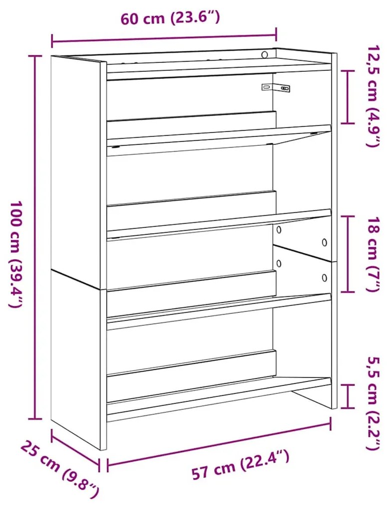 antik fa szerelt fa cipőtartó 60x25x81 cm