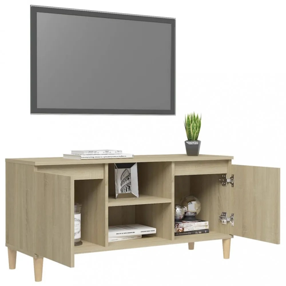 sonoma tölgy színű TV-szekrény tömör fa lábakkal 103,5x35x50 cm