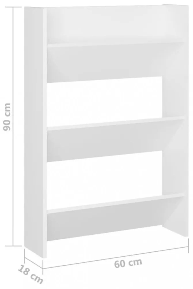 2 db fehér fali cipősszekrény 60 x 18 x 90 cm