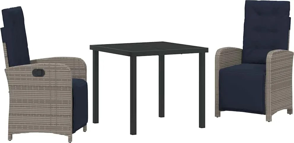 vidaXL Kert étkező szett párnával 3 pcs Szürke polirattan