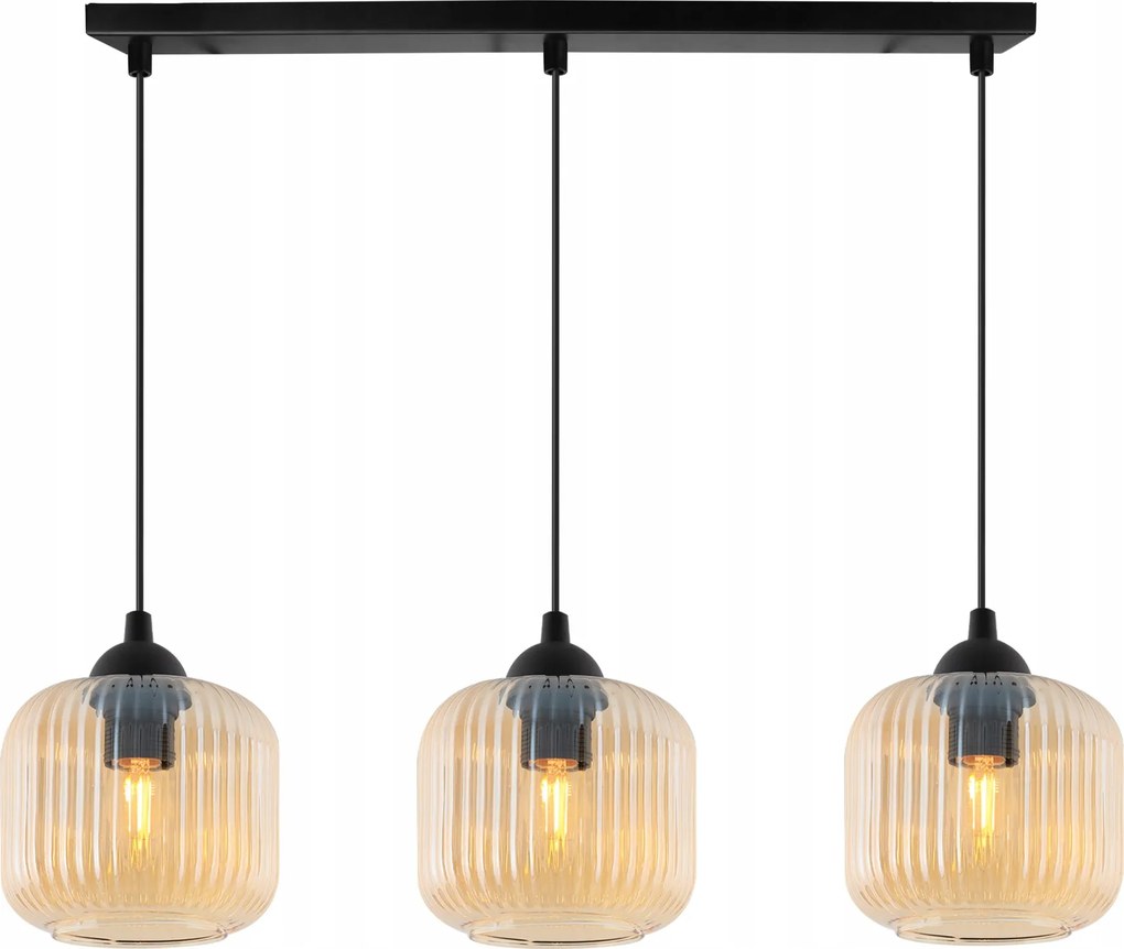 Mennyezeti Függőlámpa Csillár Hármas Topáz Faragott Üveg Az Asztal Felett