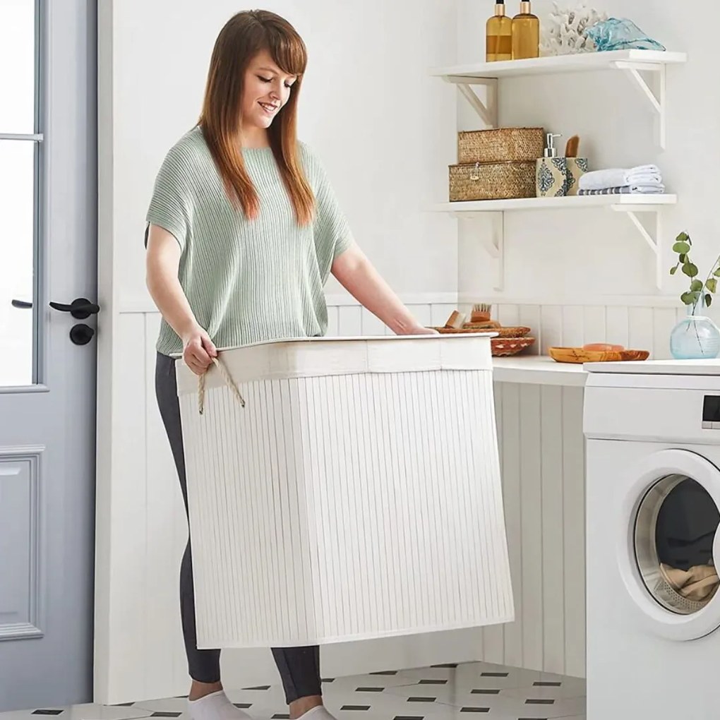 DORA bambusz szennyeskosár, 150 l, fehér SongmicsHome