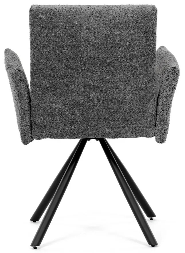 Scaun de sufragerie pivotant / Fotoliu de sufragerie, țesătură gri, picioare din metal negru, mecanism rotativ 90°/90° (stânga/dreapta) - funcție de resetare