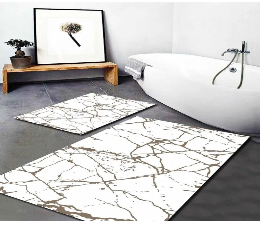 Fehér-barna fürdőszobai kilépő szett 2 db-os 60x100 cm Cracks – Mila Home