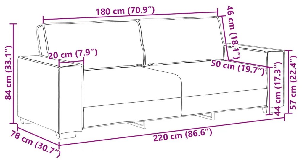 3 fős kanapé, lenvászon, 180 cm