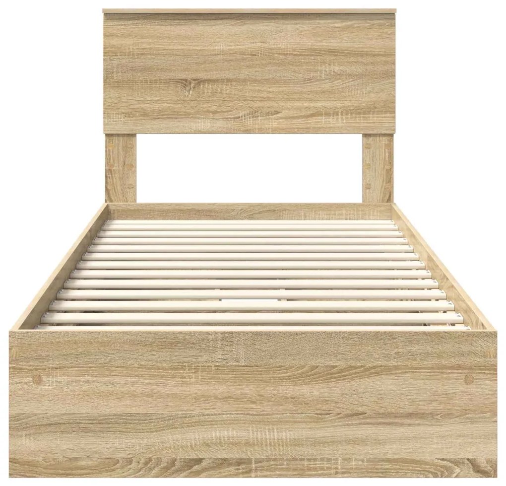 vidaXL Tárolós Ágy fejtámlával Sonoma tölgy 90 x 200 cm Faanyag